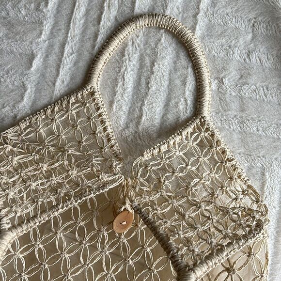 Cream Crochet Coastal Beach Woven Tote Bag Farmers‎ Market Bag - Picture 8 of 10